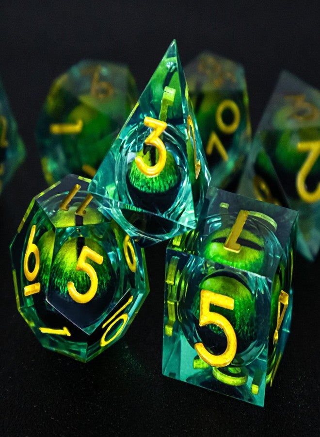 EZUO DND Resin Dice Dragon Eye Liquid Core Dice Set Sharp Edged Dice Set with Box, Dungeons and Dragons Polyhedral Dice, D&D RPG Role Playing Games (Green) - Image 3